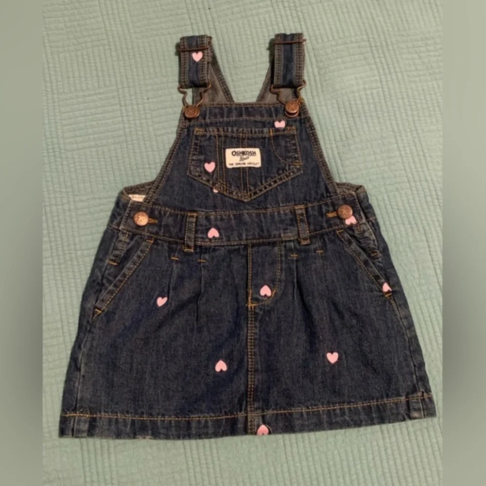 Oshkosh  B'gosh vest bak girls 18m jean jumper‎ dress hearts y2k valentines